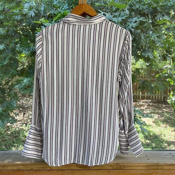 Something Navy Women's Striped Button Down Blouse Oversized Cuffs Size XS. - Picture 2 of 9